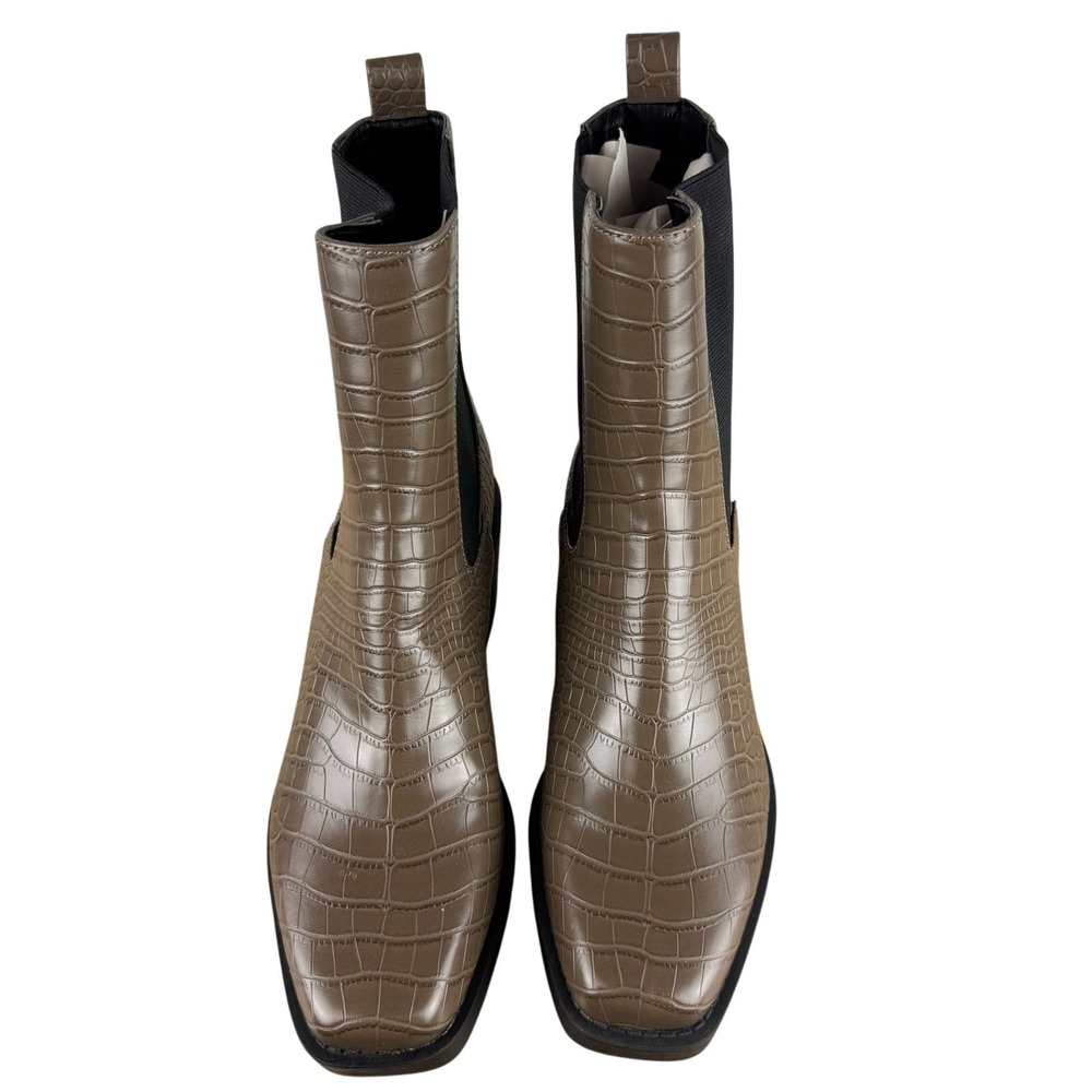 Open Edit Edayla Chelsea Boots Taupe Croc Embossed Square Toe Womens 7M - Picture 5 of 15